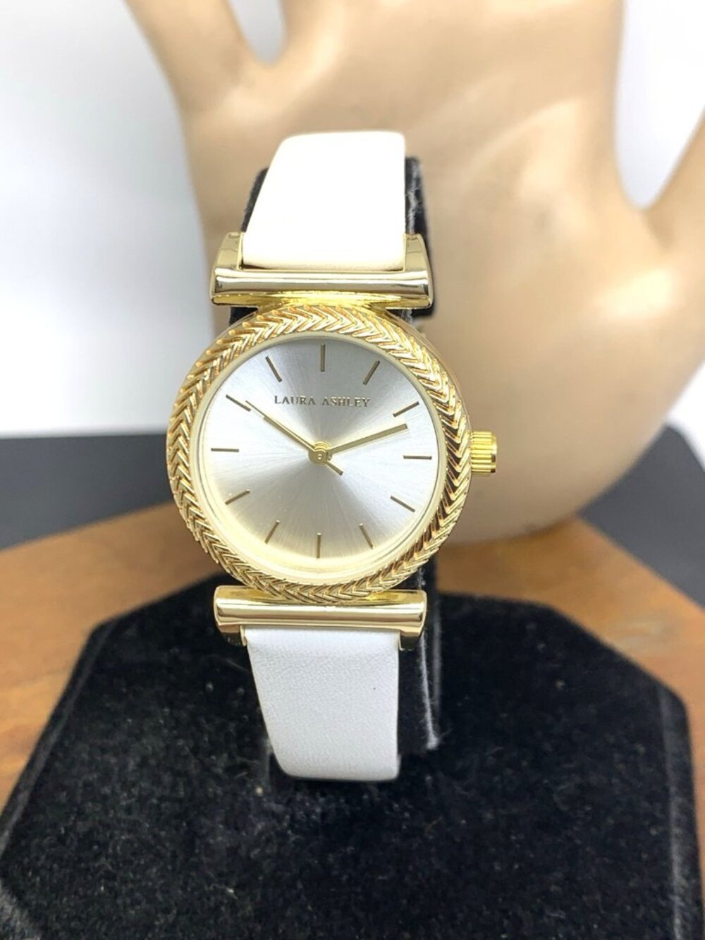 Laura Ashley Women's Watch LA2101YG Quartz Silver Dial Gold White Leather Strap